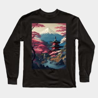 Serene Mount Fuji Sunset - Peaceful River Scenery Long Sleeve T-Shirt